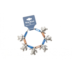 Antique Silver Czech Blue And Brown Hatchling Turtle Charm Bracelet